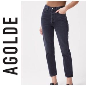 Agolde High Rise Riley Style Straight Leg Denim Jeans in Panoramic Dark Grey